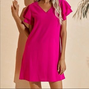 Hot pink tunic ruffle sleeve dress. Never worn.